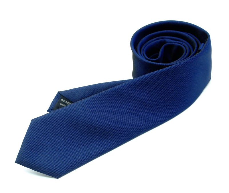 ZENXUS Skinny Solid Ties for Men, 2.5 inch Slim Neckties Matte Plain Assorted, Navy, Gray, Burgundy, Black, 4-Pack plus Silver Tie Bar - Image 5